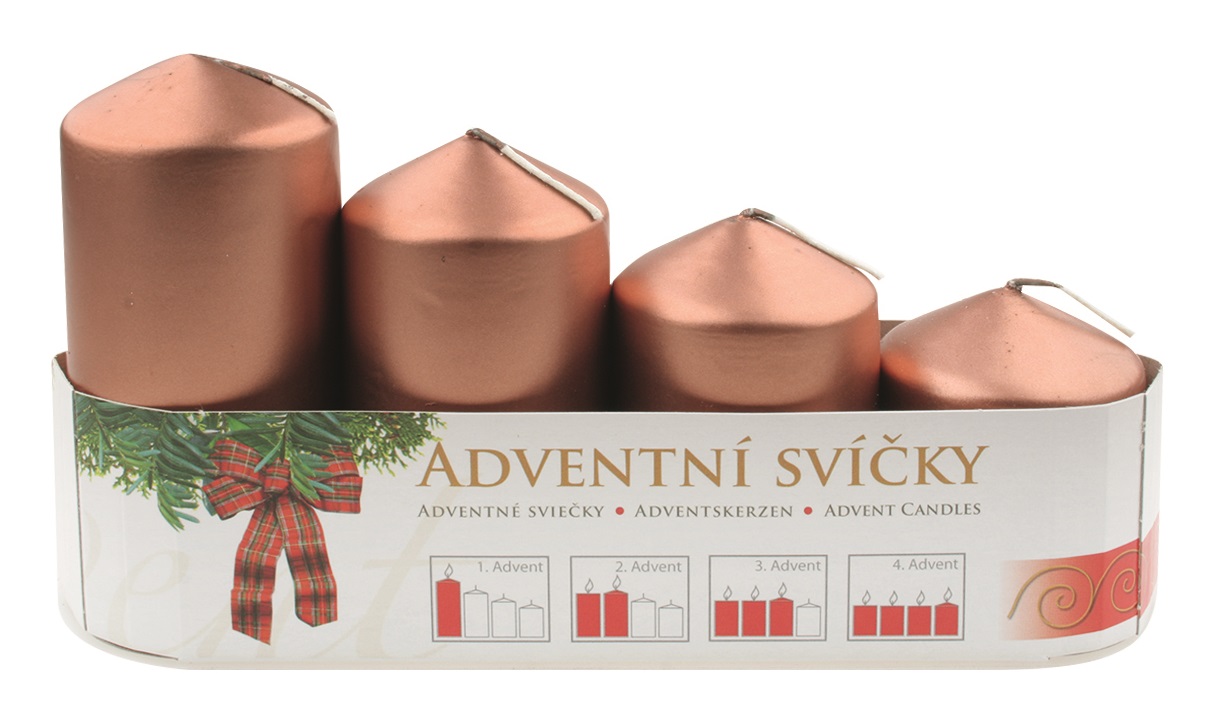 Adventní svíce válec měděná LAK postupka 50, 75, 90, 105 x 60 mm, 4 ks (14375)