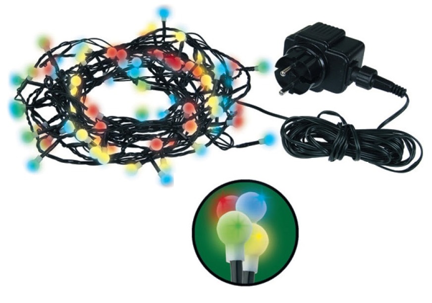 Osvětlení vánoční barevné kuličky 8m-80 LED+5m přívodní kabel (11031)