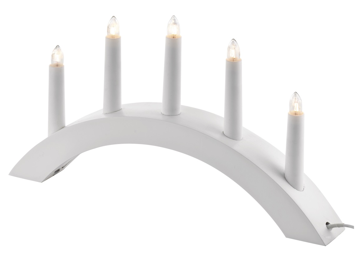 Svícen bílá oblouk 28 x 40 cm, 5 LED, teplá bílá + 1,5 m přívodní kabel (11299)