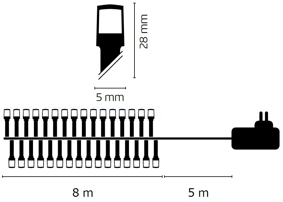 Osvětlení vánoční 8m-80 LED teplá bílá+5m přívodní kabel