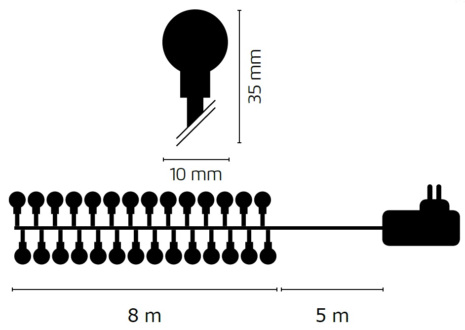 Osvětlení vánoční barevné kuličky 8m-80 LED+5m přívodní kabel (11031)
