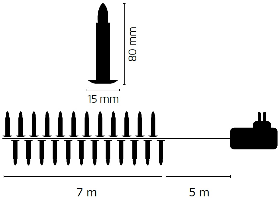 Osvětlení svíčky na klipu 7m-20LED barevná+ 7m přívodní kabel (11072)