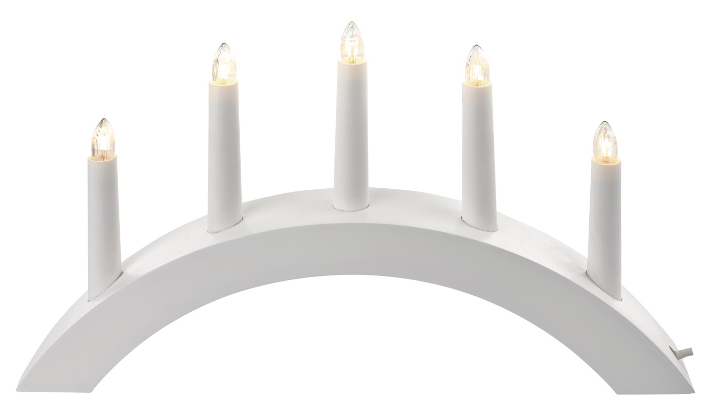 Svícen bílá oblouk 28 x 40 cm, 5 LED, teplá bílá + 1,5 m přívodní kabel (11299)