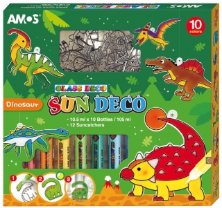 Barvy na sklo sada 10 barev 10,5 ml + 12 sklíček DINOSAURUS (6423)