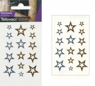 Obtisky tetovací zlaté a stříbrné 10,5x6 cm- hvězdy (1112)
