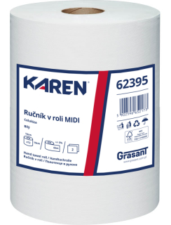 Karen ručník v roli Midi  2-vrstvý bílá celuóza 130 mm x 200 mm návin 50 m   