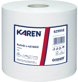 Karen ručník v roli Maxi  2-vrstvý bílá celuóza 190 mm x 200 mm návin 110 m   