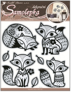 Samolepky na stěnu lišky se zrcadlovým efektem a černou glitrovou konturou 30,5x30,5cm (10075)