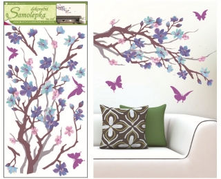 Samolepky na stěnu purpurovo-fialová větvička 60x32cm (10089)