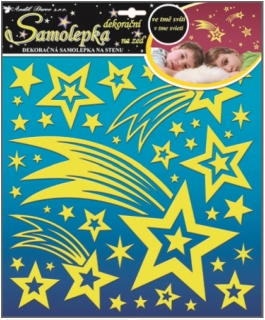 Samolepky na stěnu kometa a hvězdičky s glitry svítící ve tmě 31x31cm (10094)