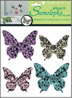 Samolepky na stěnu 3D motýli s ornamenty 20x20x1cm, 4ks