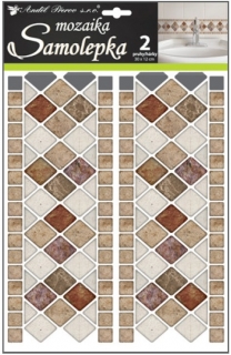 Samolepka na stěnu mozaika plastická, imitace obkladů, 2 pruhy béžové 30 x 12 cm