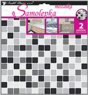 Samolepka na stěnu mozaika plastická, imitace obkladů, odstíny šedé 2 archy 25,5 x 25,5 cm (10204)