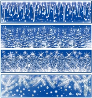 Fólie na okna pruh zamrzlý s glitry - rampouchy, les, větve 59x15cm (333)