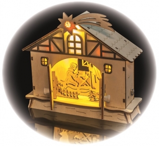 Dekorace betlém na postavení 18 x 17 cm, 4 LED, teplá bílá + časovač